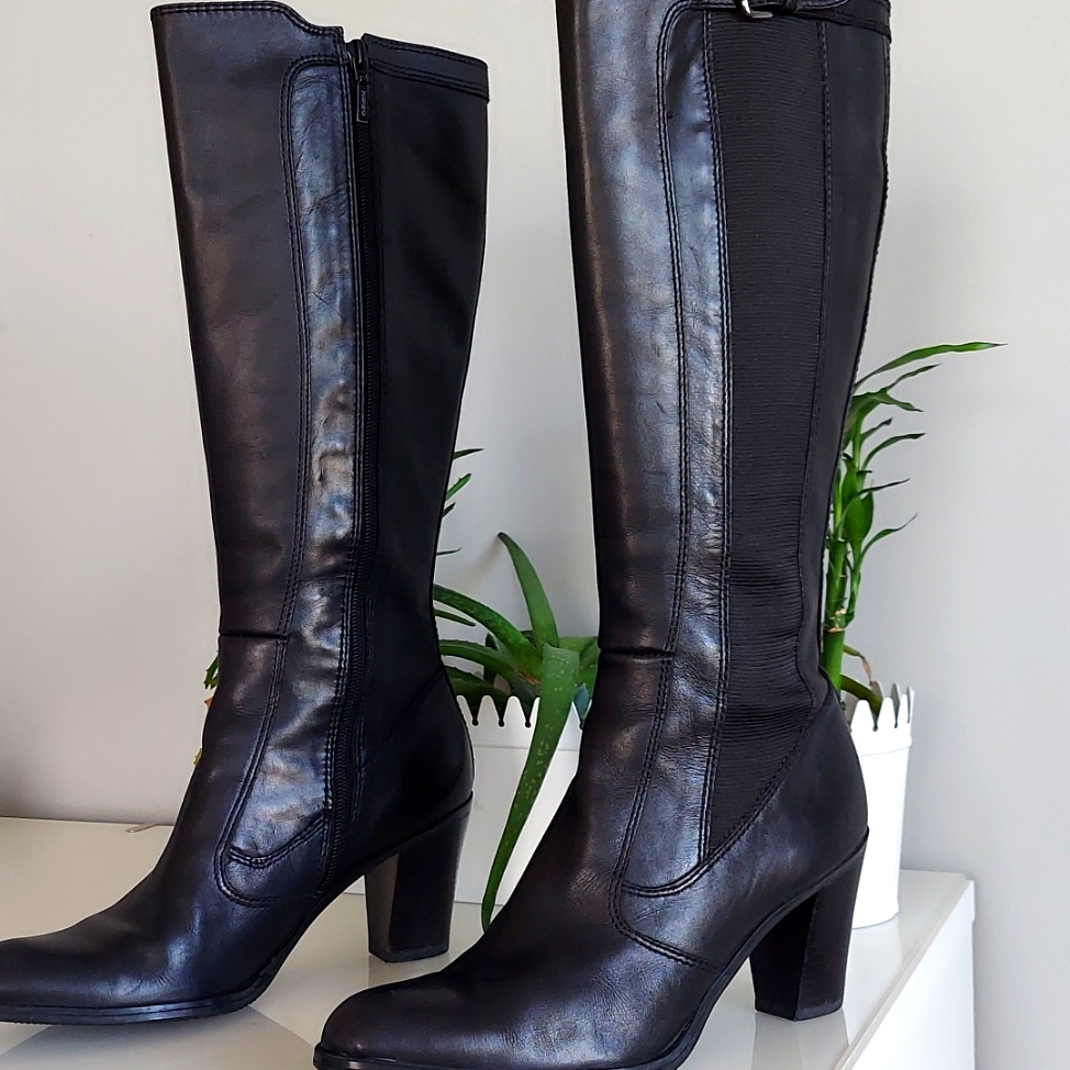 Geox Respira Black Heeled Boots - Size Eu 37 (Us 6.5)